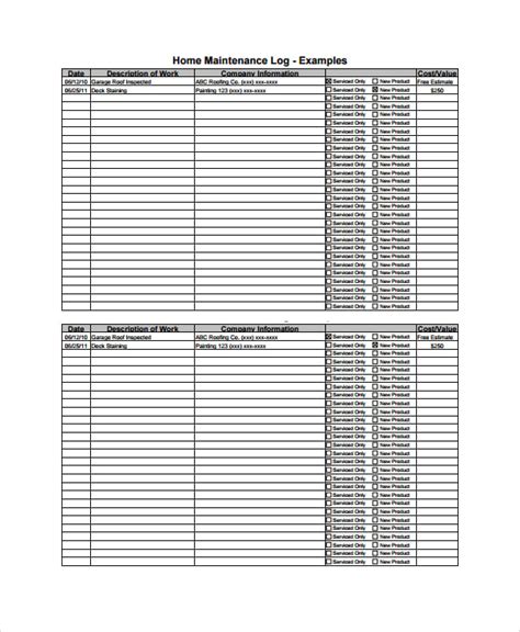 Maintenance Log Templates | 12+ Free Printable Word & Excel Samples ...