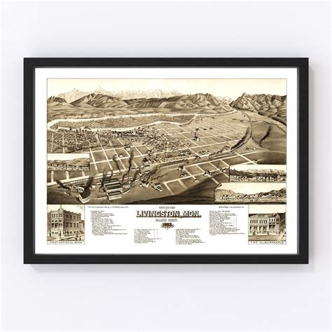 Vintage Map of Livingston, Montana 1883 by Ted's Vintage Art