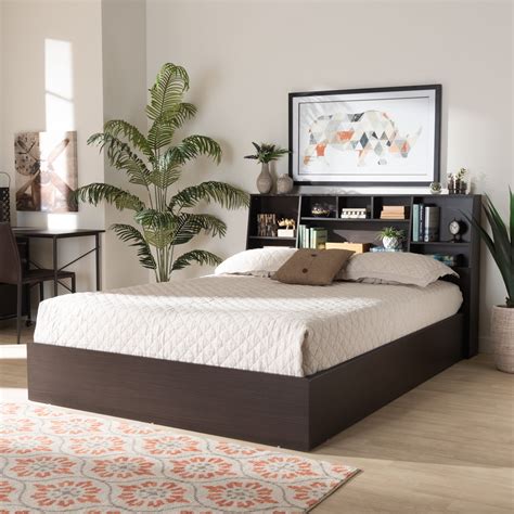 Baxton Studio Geoffrey Modern and Contemporary Dark Brown Finished Wood Queen Size Platform ...