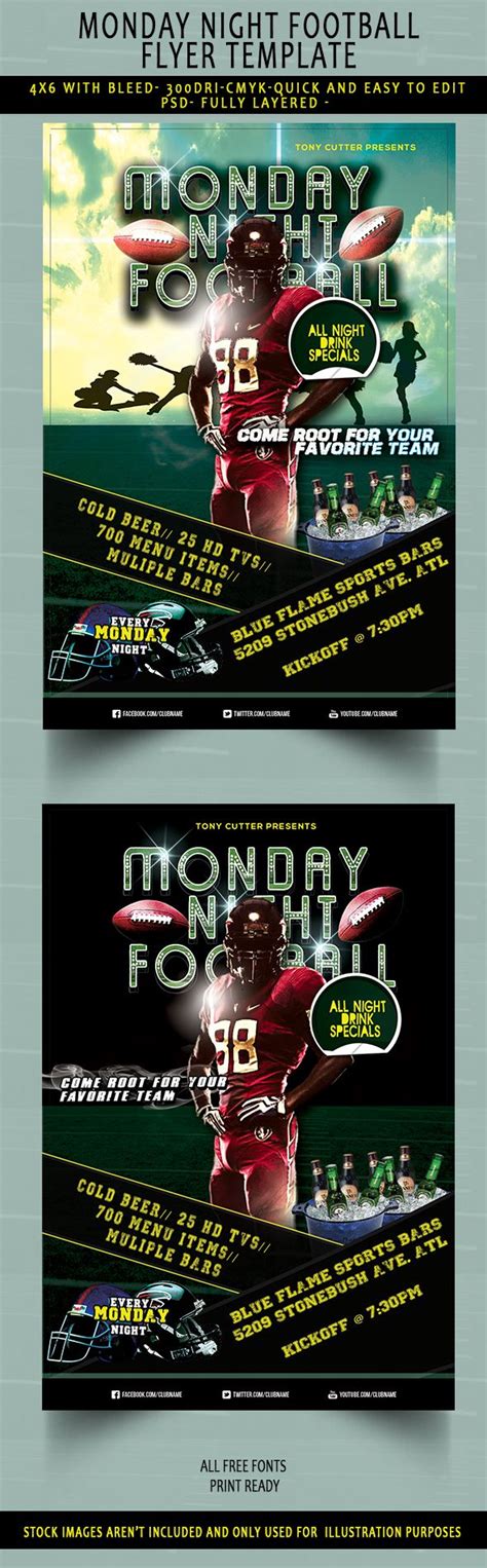 Monday Night Football Flyer (Free Download) PSD by Tony Cutter, via Behance | Monday night ...