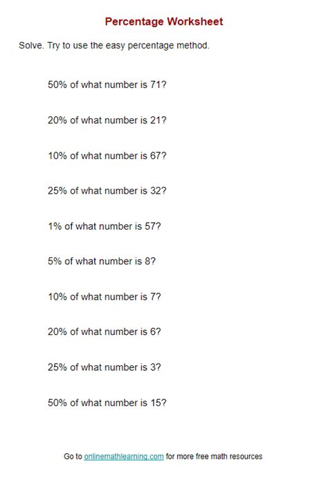 Unknown Total Percentage Worksheets (answers, examples)