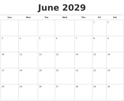 April 2029 Print A Calendar