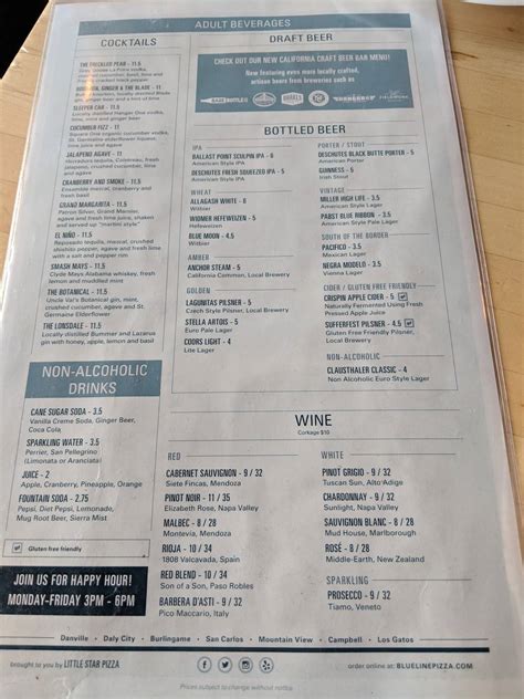 Menu at Blue Line Pizza pizzeria, Daly City