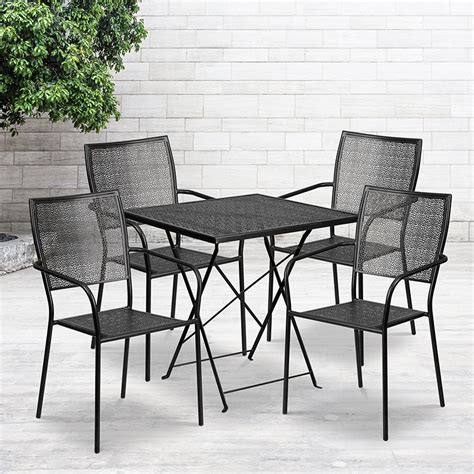 Commercial Grade 28" Square Black Folding Patio Table Set-4 Square Back ...