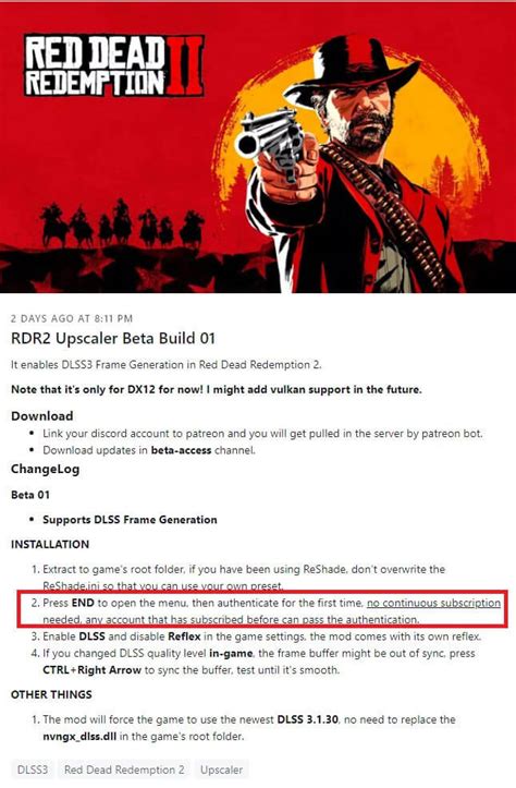 PureDark adds a DRM to his Red Dead Redemption 2 DLSS 3 Mod