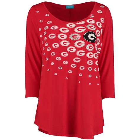 Georgia Bulldogs Women's Plus Size Repeat Logo Embellished Three-Quarter Length Sleeve Shirt - Red