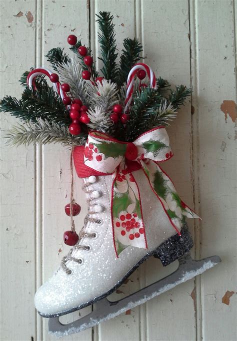 Christmas decor Decorated Ice Skate Christmas Ice skate | Etsy