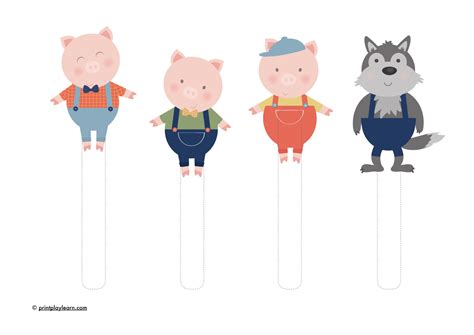 Three Little Pig Puppets - Printable Teaching Resources - Print Play Learn