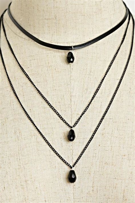 3 layer necklace color black one chain layer with gem detail ...