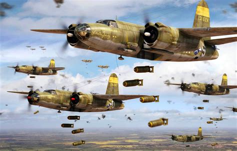 Wallpaper USA, Marauder, WWII, The bombing, B-26, Bombs, Tactical bomber images for desktop ...