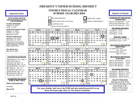 Fremont Unified School District Calendar 2024-2025 (Holidays)