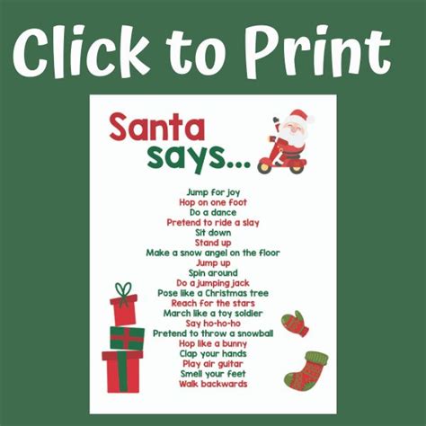 Santa Says Printable Christmas Game for Kids