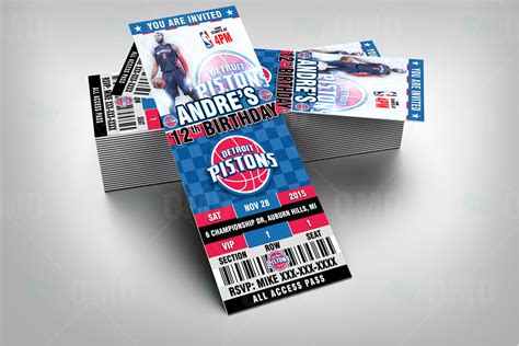 2.5×6 Detroit Pistons Sports Ticket Style Party Invite – Sports Invites