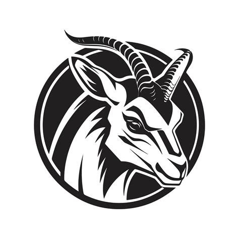 springbok mascot, vintage logo line art concept black and white color, hand drawn illustration ...