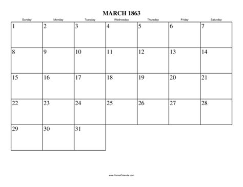 March 1863 Calendar