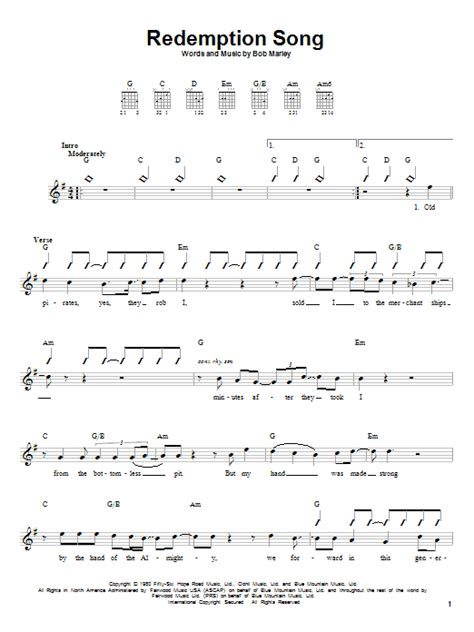 Bob Marley "Redemption Song" Sheet Music for Guitar Tab | Download PDF - 159714