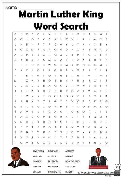 Martin Luther King Word Search- Monster Word Search