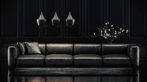 Modern Living Room With Black Leather Sofa - Room Living Leather Sofa ...