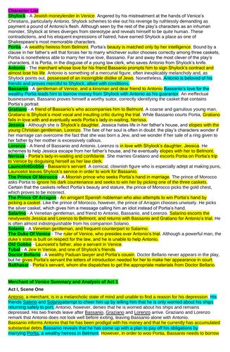 Merchant of Venice Characters and Analysis | Teaching Resources