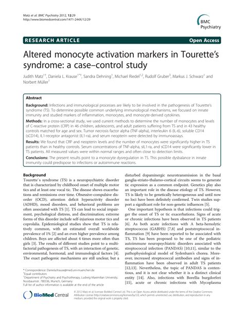 (PDF) Altered monocyte activation markers in Tourette's syndrome: A case-control study