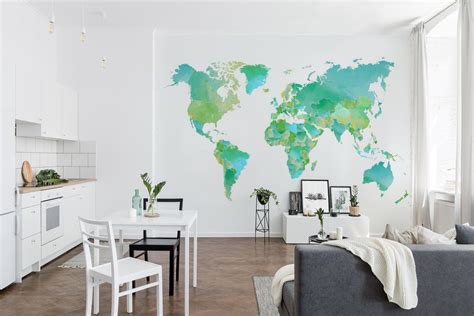 World Map In Green and Blue wallpaper - Happywall