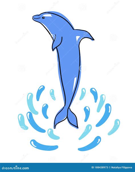 Cartoon Dolphin Jumping Out of Water with Splashes Stock Vector - Illustration of animal, mammal ...