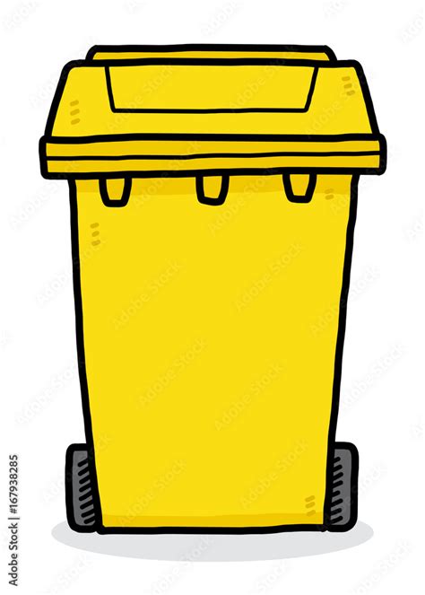 yellow trash bin / cartoon vector and illustration, hand drawn style, isolated on white ...