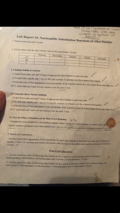 Solved Lab Report 10: Nucleophilic Substitution Reactions of | Chegg.com