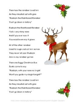 Christmas Lyrics: Rudolph the Red-Nosed Reindeer Song | TPT