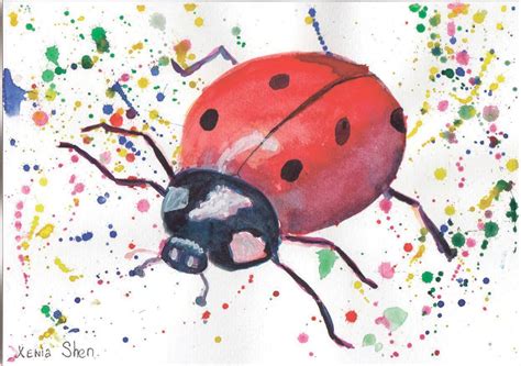 Ladybug painting original watercolor bug artwork insect | Etsy