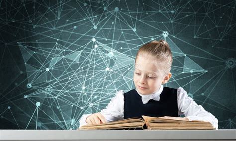 Smiling Little Girl Sitting at Desk with Open Book Stock Image - Image ...