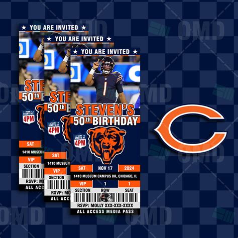 Chicago Bears Ticket Style Sports Party Invites – Sports Invites