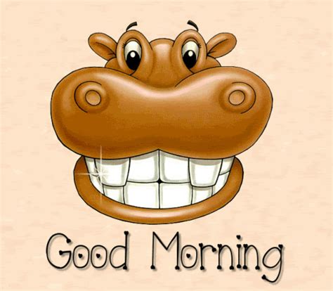 a cartoon hippo face with the words good morning on it's chest and tongue