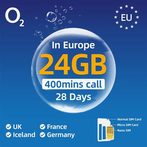 European Prepaid SIM Card - 24GB Europe Data in 4G/LTE, 24GB High Traffic Card, O₂ International ...