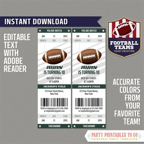 New York Jets Football Ticket Invitation Template (Green and White) - INSTANT DOWNLOAD ...