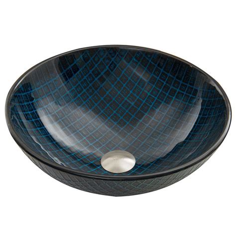 VIGO Glass Vessel Sink in Blue Matrix-VG07067 - The Home Depot