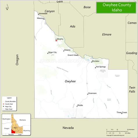 Map of Owyhee County, Idaho showing cities, highways & important places ...