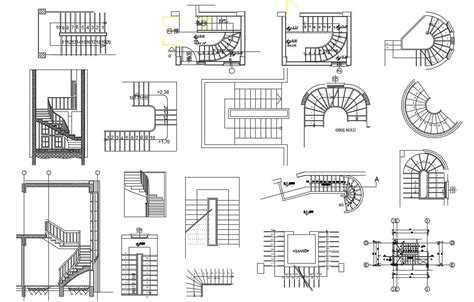 Different Types Staircase Plan and Elevation 2d AutoCAD File Download - Cadbull