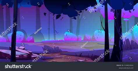 Magic Forest Landscape Trees Bushes Night Stock Vector (Royalty Free ...