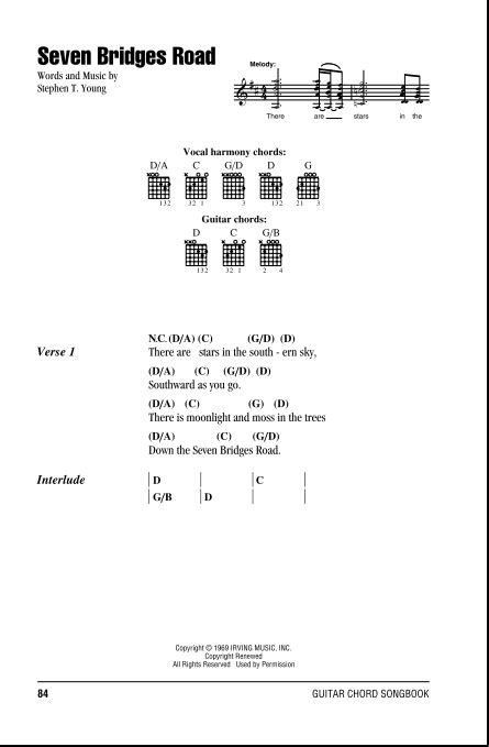 Seven Bridges Road - Guitar Chords/Lyrics | zZounds
