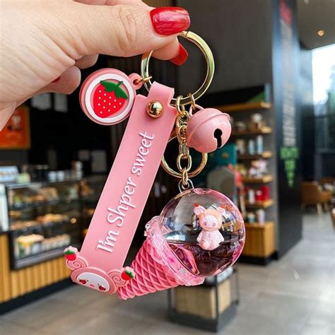 $3.38 • Cute Creative Crystal Ice Cream Keychain Floating Animal Moving Keyring • AliExpress in ...