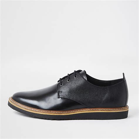 Black leather derby shoes | River Island