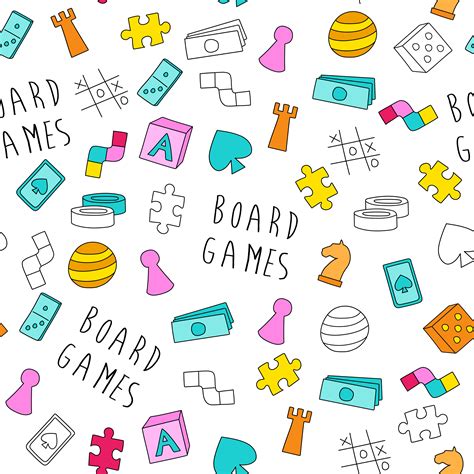 Board game themed seamless pattern. Colorful cartoon game pieces ...