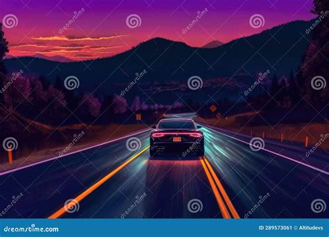 Sleek Autonomous Car Driving on Illuminated Highway at Night Stock Image - Image of headlights ...