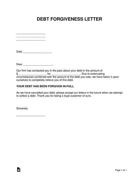 Free Debt Forgiveness Letter Template | Sample - PDF | Word – eForms