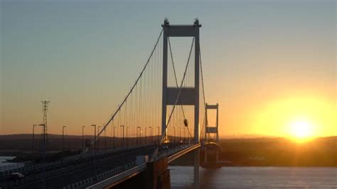 The Severn Bridge over the River Severn Estuary, Aust, South Gloucestershire, England, United ...