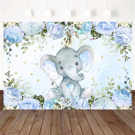 Buy Avezano Elephant Boy Baby Shower Backdrop, Blue Floral Elephant Baby Shower Party ...