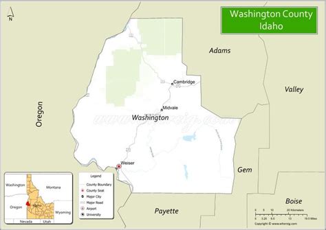 Map of Washington County, Idaho showing cities, highways & important places. Check Where is ...