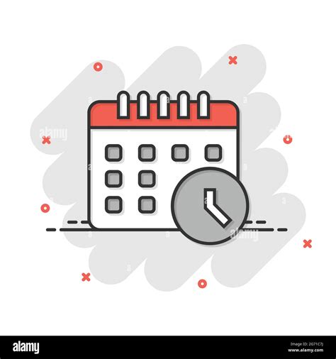 Calendar with clock icon in comic style. Agenda cartoon vector ...