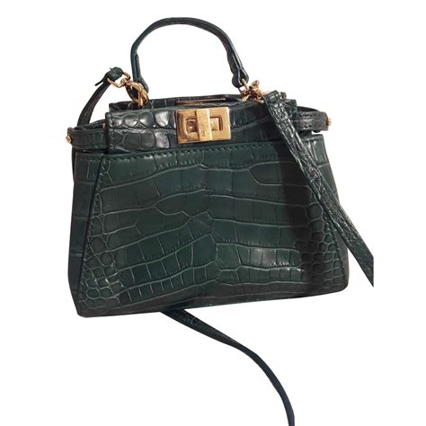 Fendi Peekaboo crocodile micro Handbags Exotic leather Green ref.55420 - Joli Closet